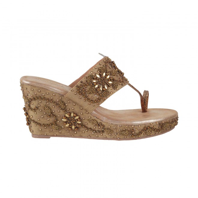 Haute Diva Women Antique-Gold Ethnic Sandals (SKU: 54-79-28-36)