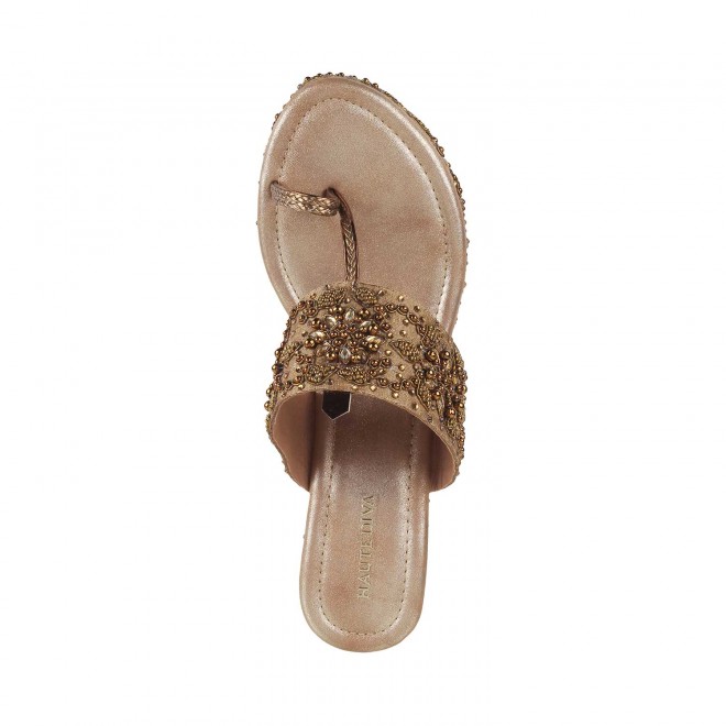 Haute Diva Women Antique-Gold Ethnic Sandals (SKU: 54-79-28-36)