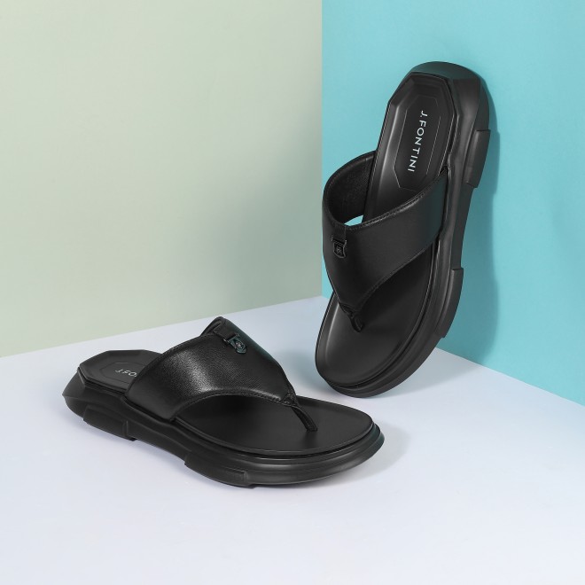 J.Fontini Men Black Casual Slippers
