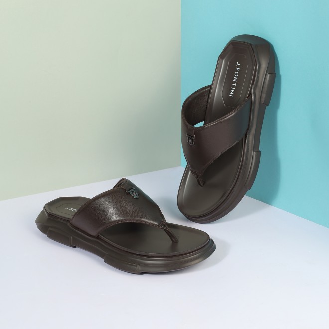 J.Fontini Men Brown Casual Slippers
