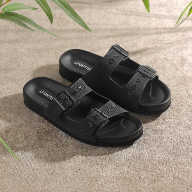 J.Fontini Men Black Casual Slippers