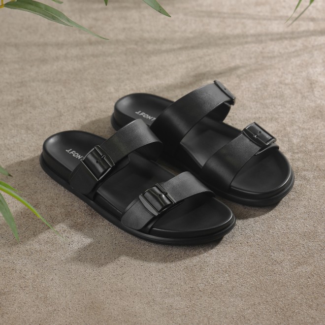 J.Fontini Men Black Casual Slippers