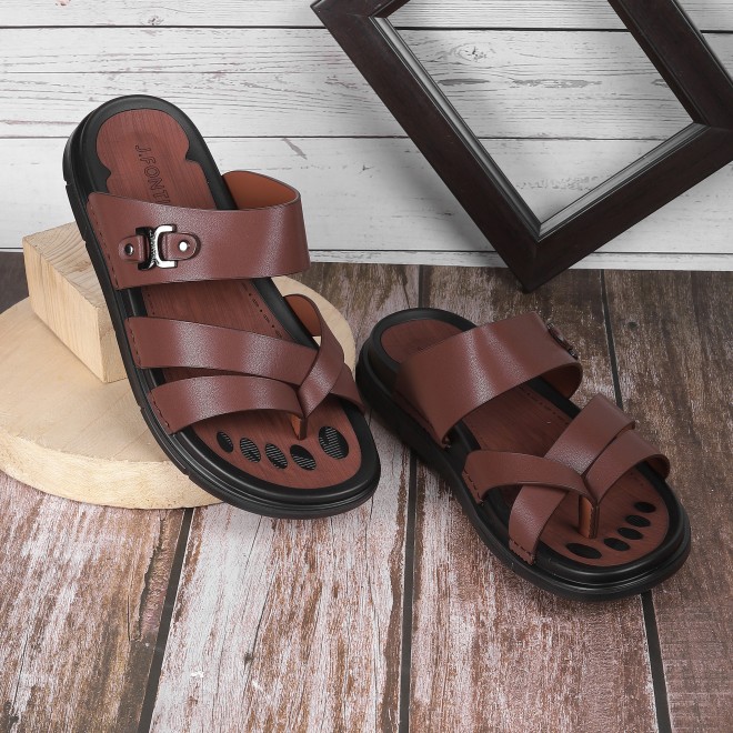 J.Fontini Men Brown Casual Slippers (SKU: 60-1L-12-46)