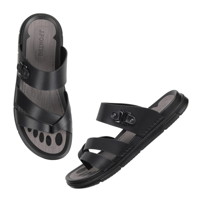 J.Fontini Men Black Casual Slippers (SKU: 60-1L-11-46)