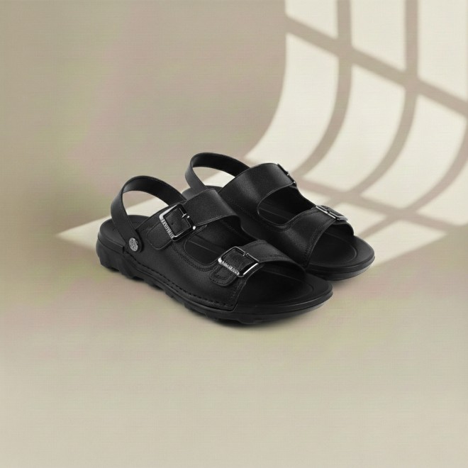 J.Fontini Men Black Casual Sandals