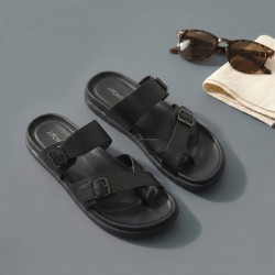 J.Fontini Men Black Casual Slippers