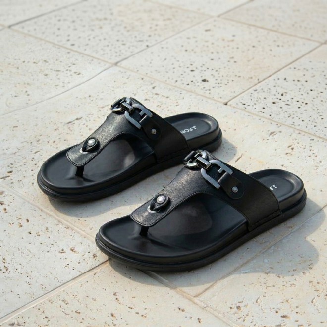 J.Fontini Men Black Casual Slippers