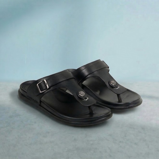 J.Fontini Men Black Casual Slippers