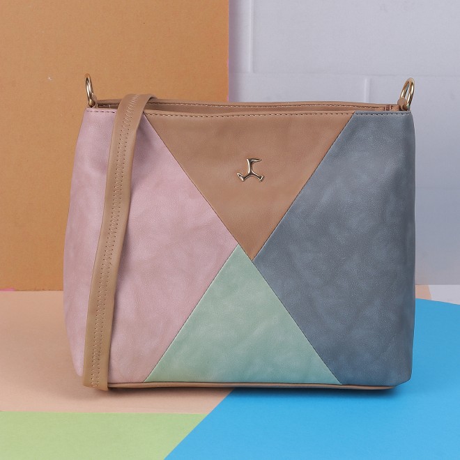 Women Beige Hand Bags Zip Top Sling