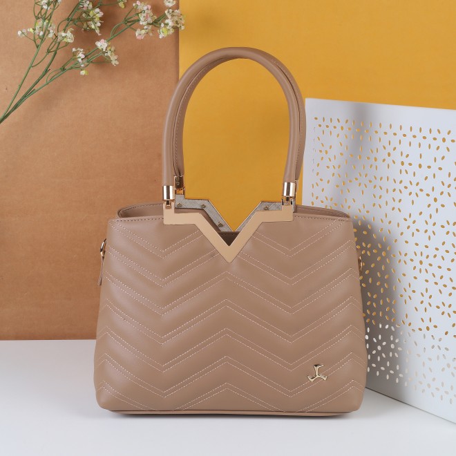 Women Beige Hand Bags Zip Top Sling
