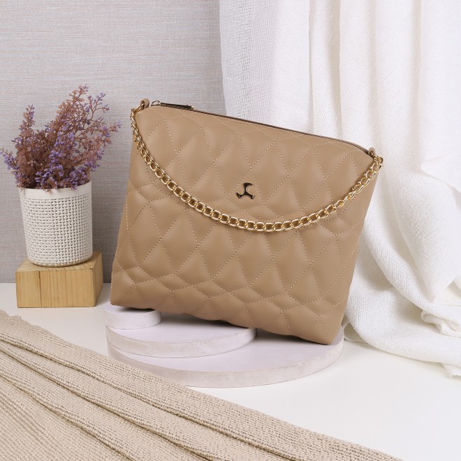 Women Beige Hand Bags Zip Top Sling