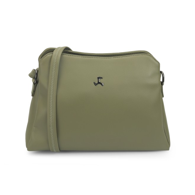 Women Green Hand Bags Zip Top Sling