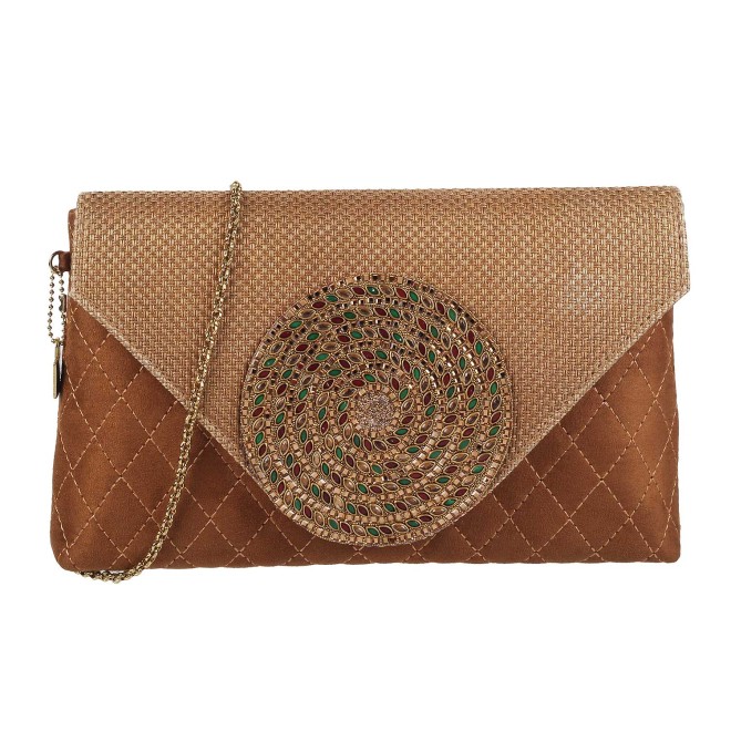 Cheemo Women Antique-Gold Envelope Clutch