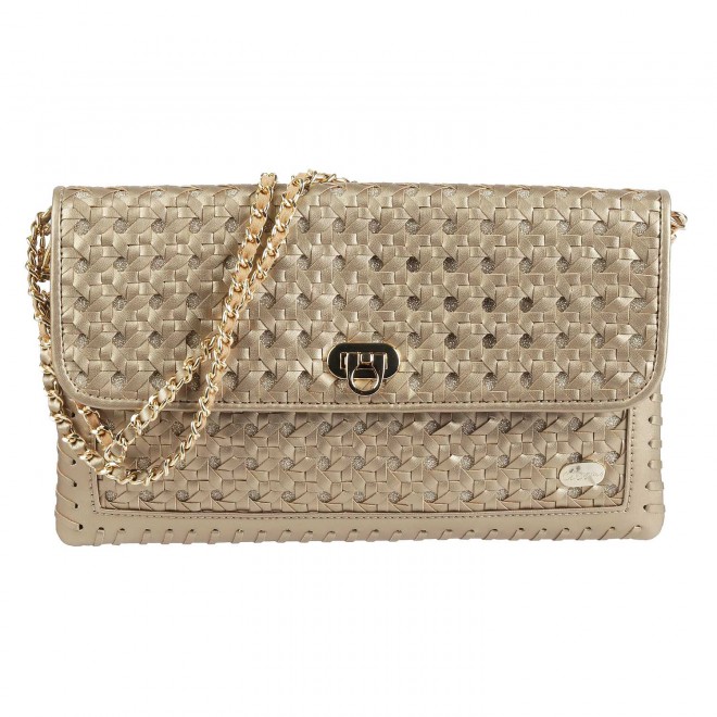Cheemo Women Gold Flap Clutch Flap Clutch