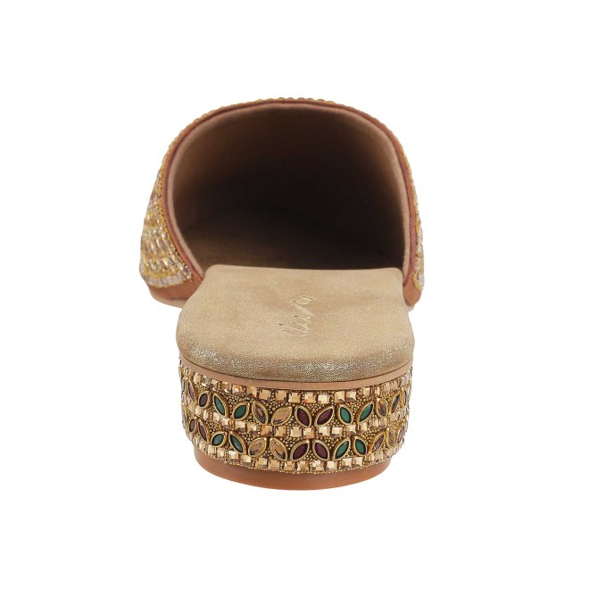 Cheemo Women Antique-Gold Ethnic Slip Ons (SKU: 92-102-28-37)