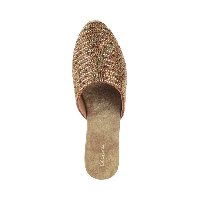 Cheemo Women Antique-Gold Ethnic Slip Ons (SKU: 92-102-28-37)