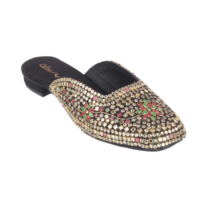 Cheemo Women Black Wedding Slip Ons