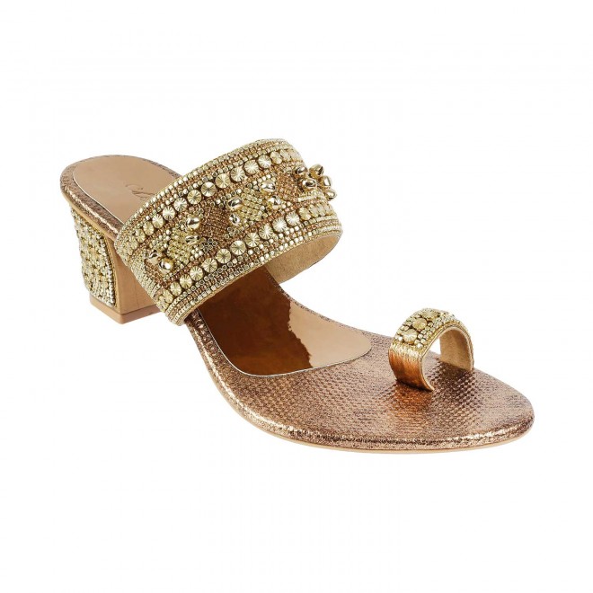 Women Antique-Gold Ethnic Slip Ons