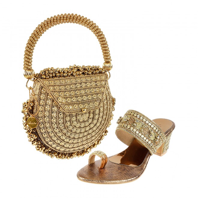 Cheemo Women Antique-Gold Ethnic Slip Ons (SKU: 92-14-28-37)