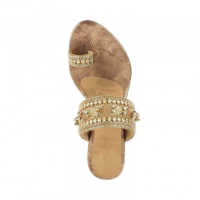 Cheemo Women Antique-Gold Ethnic Slip Ons (SKU: 92-14-28-37)