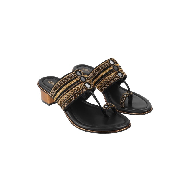 Cheemo Women Black Ethnic Kolhapuris (SKU: 92-157-11-37)