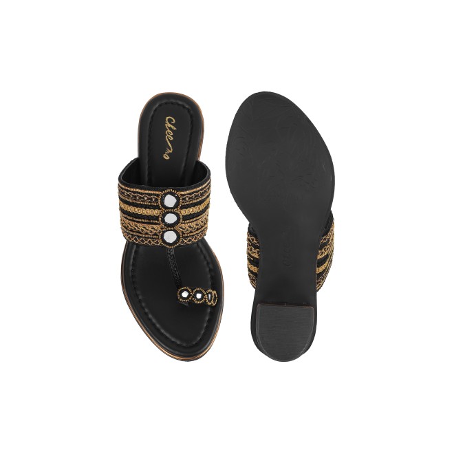 Cheemo Women Black Ethnic Kolhapuris (SKU: 92-157-11-37)