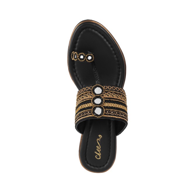 Cheemo Women Black Ethnic Kolhapuris (SKU: 92-157-11-37)