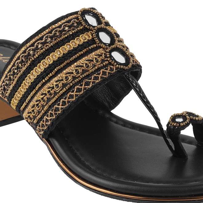 Cheemo Women Black Ethnic Kolhapuris (SKU: 92-157-11-37)