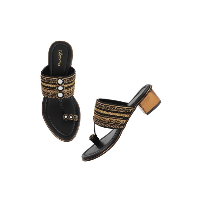Cheemo Women Black Ethnic Kolhapuris (SKU: 92-157-11-37)