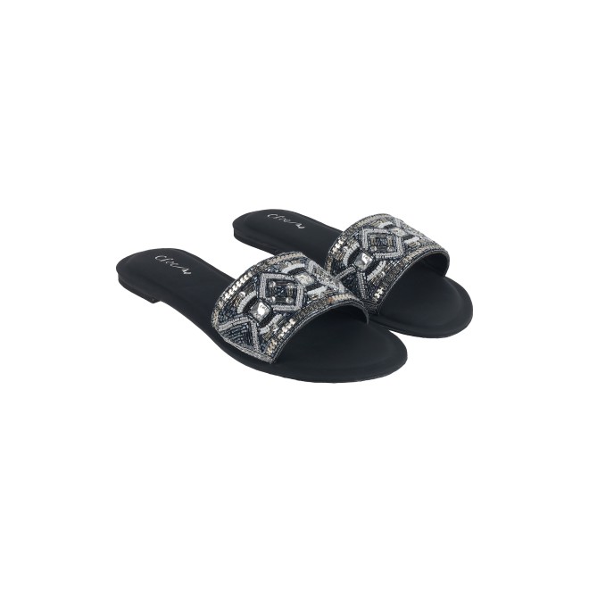 Cheemo Women Black Ethnic Slip Ons (SKU: 92-161-11-37)
