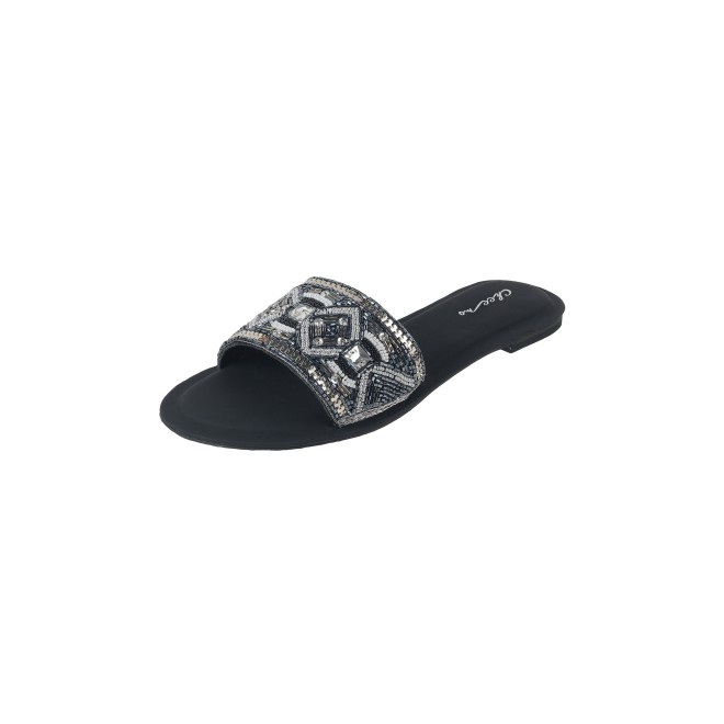 Cheemo Women Black Ethnic Slip Ons (SKU: 92-161-11-37)