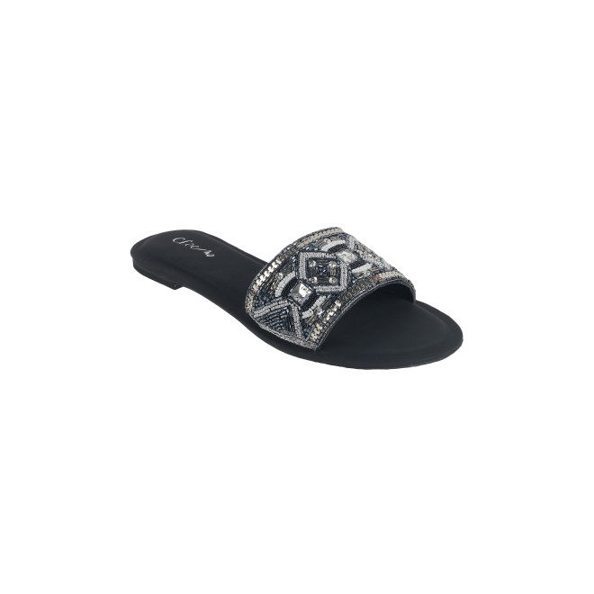 Cheemo Women Black Ethnic Slip Ons (SKU: 92-161-11-37)
