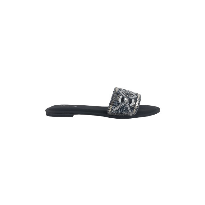 Cheemo Women Black Ethnic Slip Ons (SKU: 92-161-11-37)