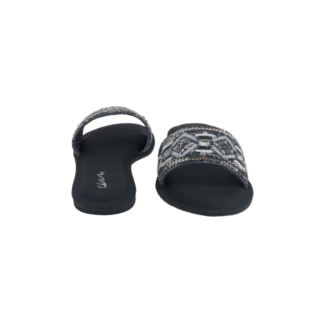 Cheemo Women Black Ethnic Slip Ons (SKU: 92-161-11-37)