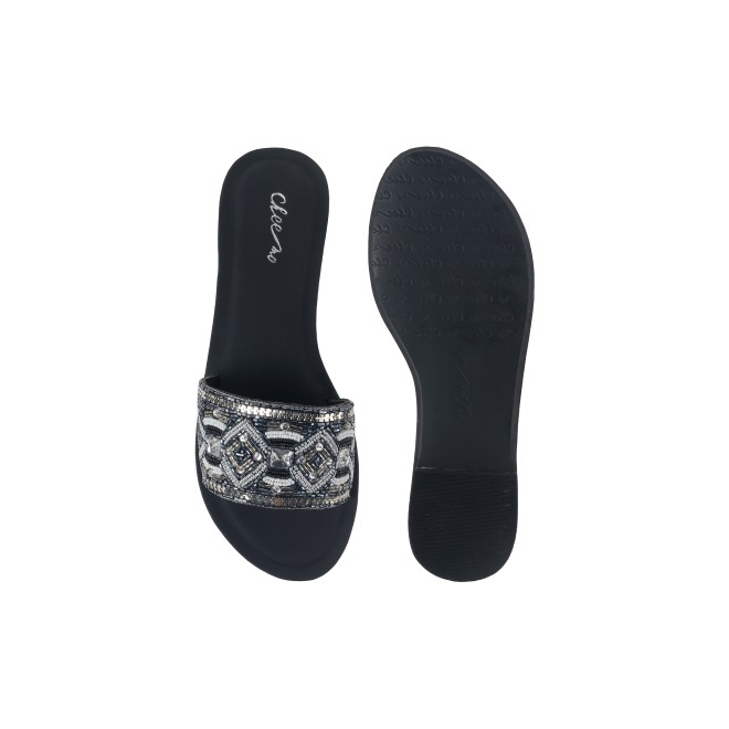 Cheemo Women Black Ethnic Slip Ons (SKU: 92-161-11-37)