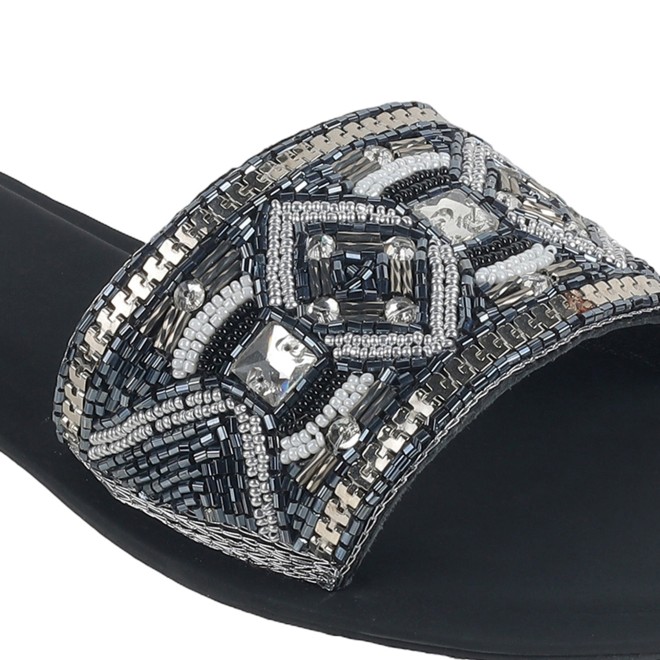 Cheemo Women Black Ethnic Slip Ons (SKU: 92-161-11-37)