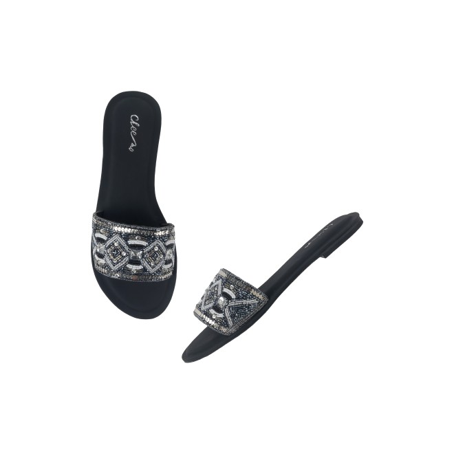 Cheemo Women Black Ethnic Slip Ons (SKU: 92-161-11-37)