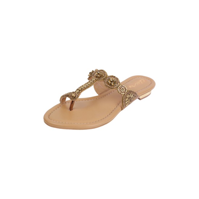 Cheemo Women Antic-gold Ethnic Slip Ons (SKU: 92-163-28-37)
