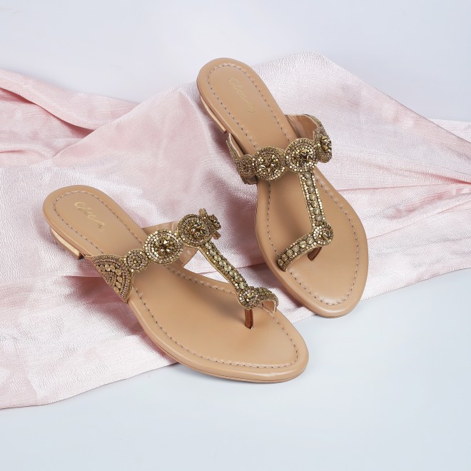 Cheemo Women Antic-gold Ethnic Slip Ons