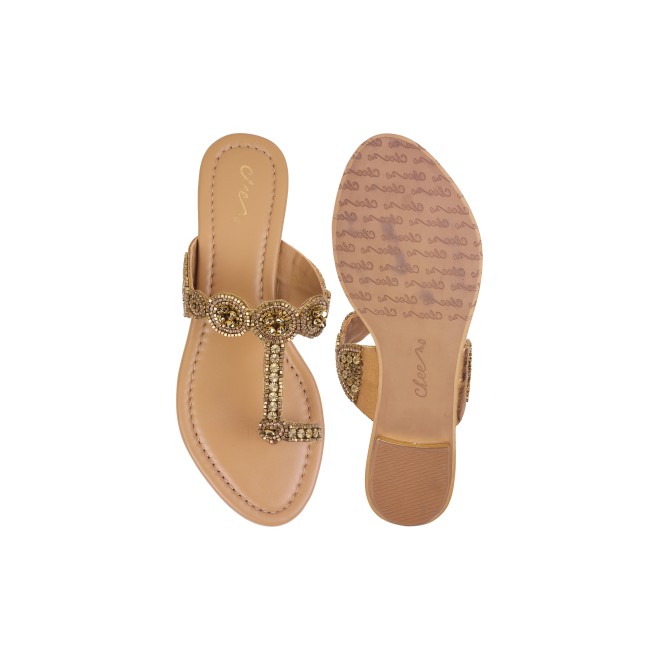 Cheemo Women Antic-gold Ethnic Slip Ons (SKU: 92-163-28-37)