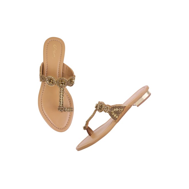 Cheemo Women Antic-gold Ethnic Slip Ons (SKU: 92-163-28-37)