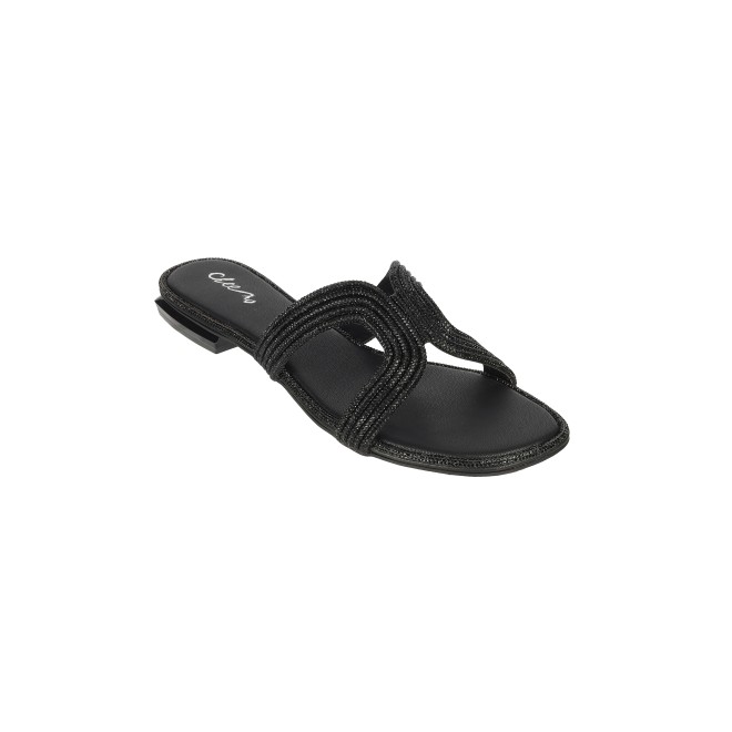 Cheemo Women Black Ethnic Slip Ons (SKU: 92-164-11-36)