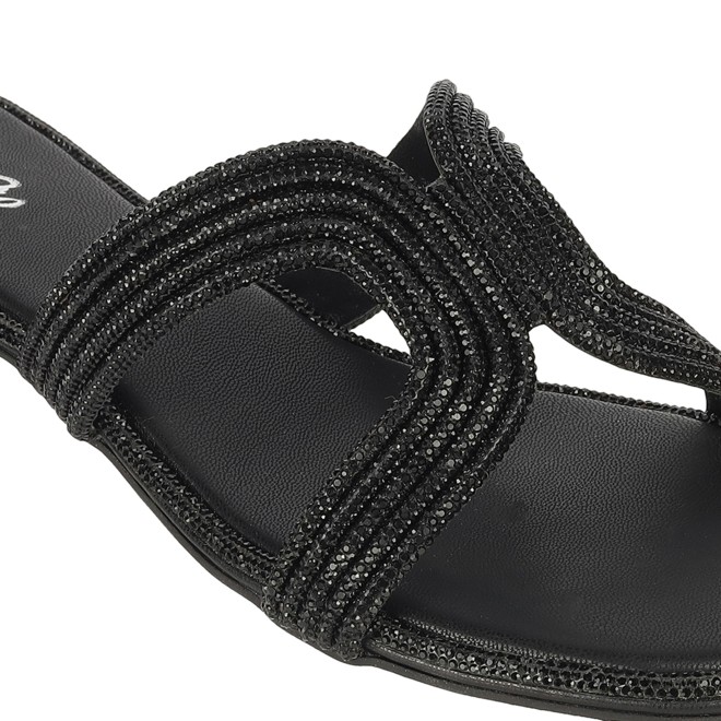 Cheemo Women Black Ethnic Slip Ons (SKU: 92-164-11-36)