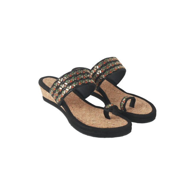Cheemo Women Black Ethnic Slip Ons (SKU: 92-174-11-36)