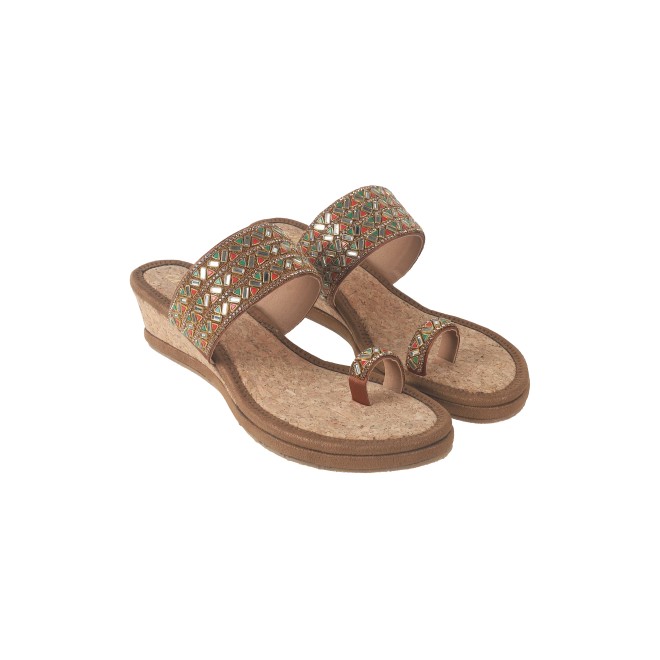 Cheemo Women Antic-gold Ethnic Slip Ons (SKU: 92-174-28-36)