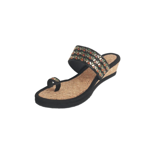 Cheemo Women Black Ethnic Slip Ons (SKU: 92-174-11-36)