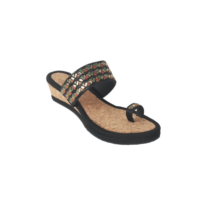 Cheemo Women Black Ethnic Slip Ons (SKU: 92-174-11-36)