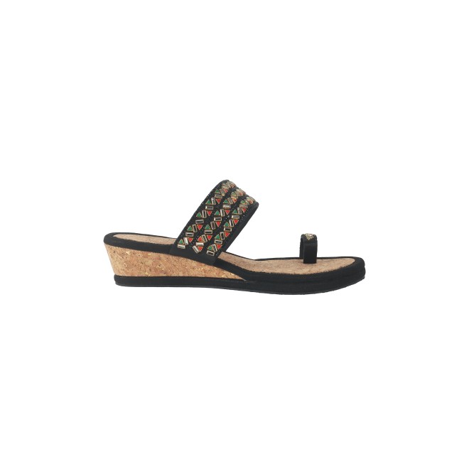 Cheemo Women Black Ethnic Slip Ons (SKU: 92-174-11-36)