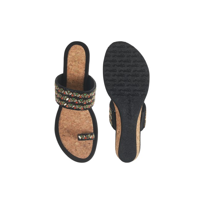 Cheemo Women Black Ethnic Slip Ons (SKU: 92-174-11-36)