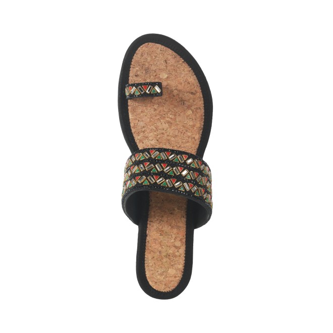 Cheemo Women Black Ethnic Slip Ons (SKU: 92-174-11-36)